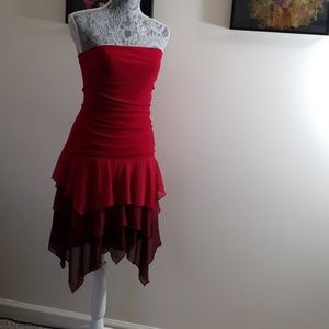 Assymetrical hem red dress with gradient skirt